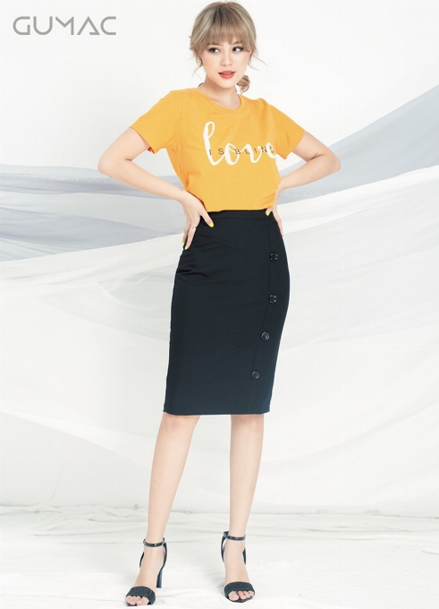 Fashion clothing pencil skirt yellow