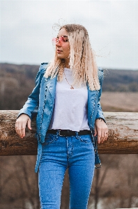 Girl blue jeans clothing Photo