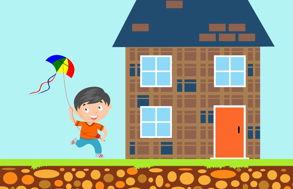 Children kite home happiness