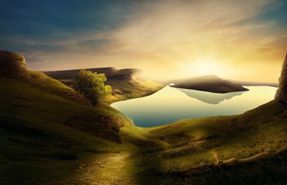 Landscape mountains lake path