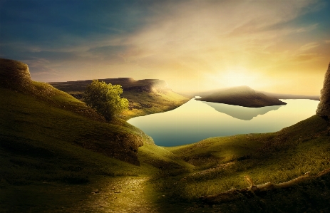 Landscape mountains lake path Photo