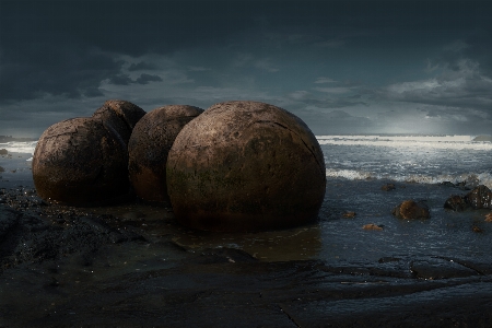 Moeraki boulders rock sky Photo