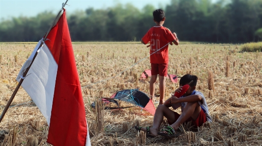 Foto Anak laki-laki rakyat adaptasi keluarga rumput
