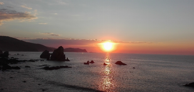 海 日没 平和 水域
 写真