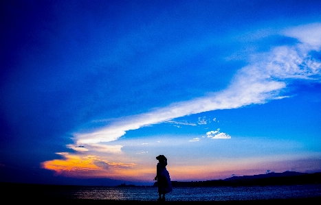 Girl sky people in nature blue Photo