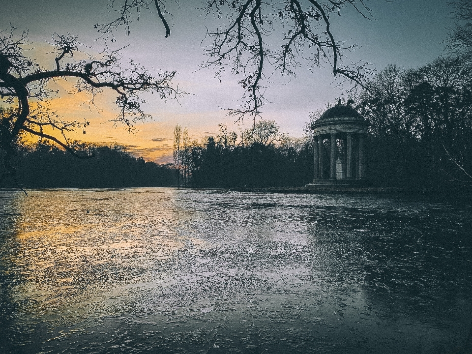 Munich sunset lake ice