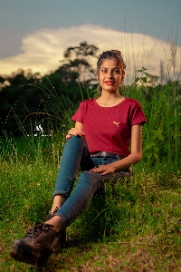 Woman people in nature green grass Photo