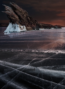 湖 冬 夜 自然 写真