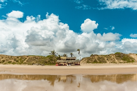 Blue sky beach mirror Photo