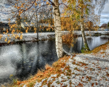 Autumn fall snow channel Photo