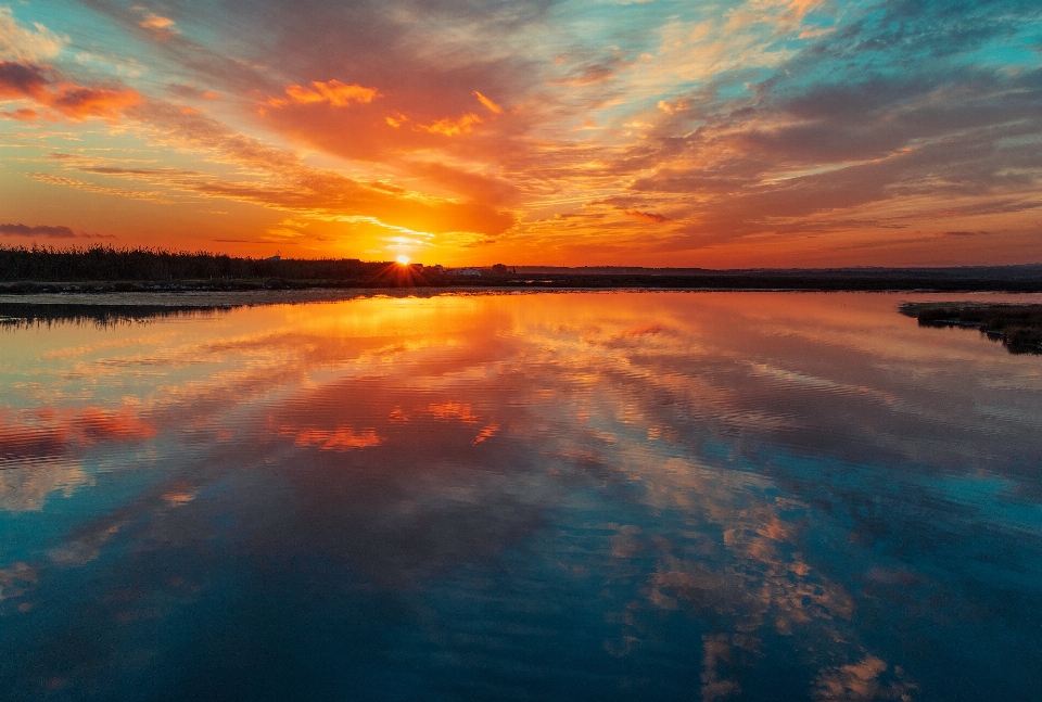 Mirror sunset sky reflection