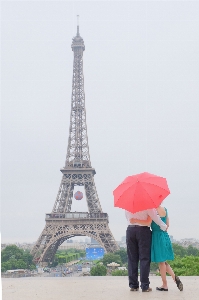 Paris eiffel tower red umbrella euro cup 2016 Photo