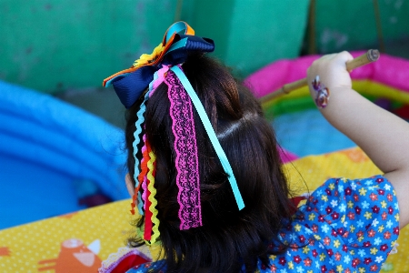 Foto Gadis penangkapan ikan anak-anak rambut