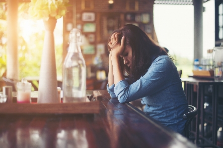 Woman depressed successful laptop Photo