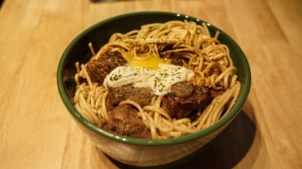 Udon lamb egg teriyaki