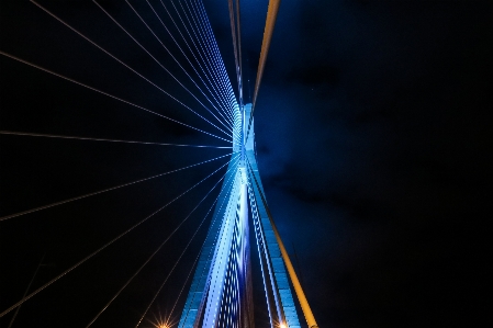 Blue light cable stayed bridge night Photo