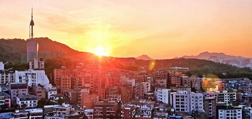 Puesta de sol seúl
 atardecer corea cielo