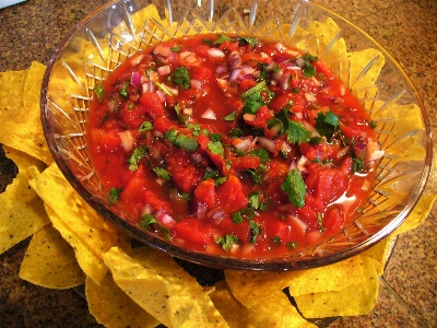 Mexican food tortilla chips cilantro salsa Photo