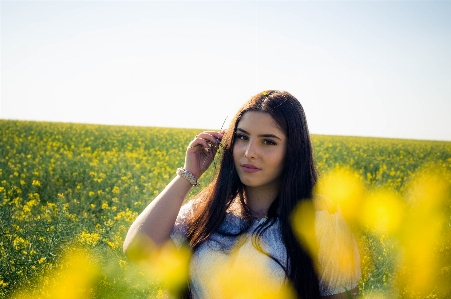 Yellow girl flowers woman Photo