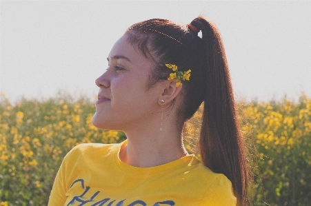 Yellow girl flowers woman Photo