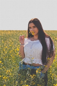 Yellow girl flowers woman Photo