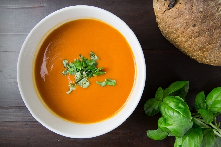 Dish food carrot and red lentil soup Photo