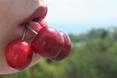 Cherries mouth spring girl Photo