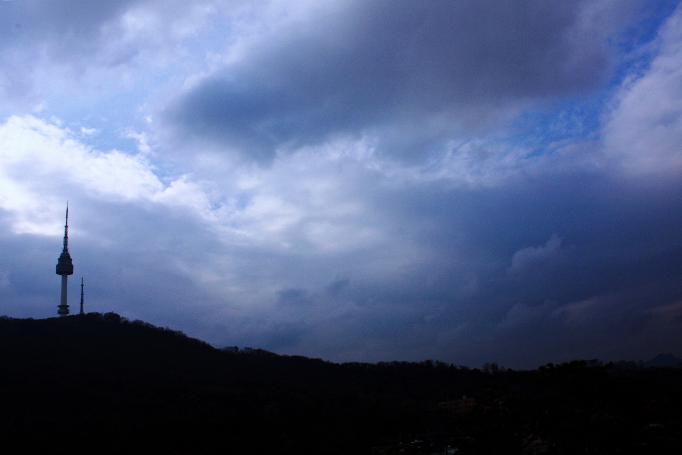 Rainy season storm seoul namsan tower