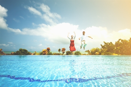 People in nature sky water swimming pool Photo