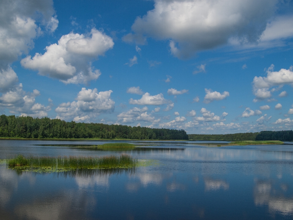 River clouds sky reflection