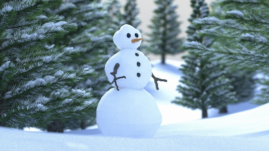 Snow man 3d photo real pine trees Photo