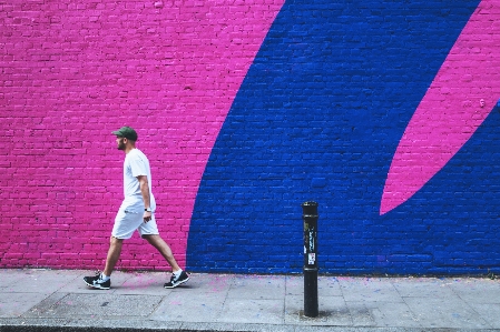 Pink blue wall red Photo