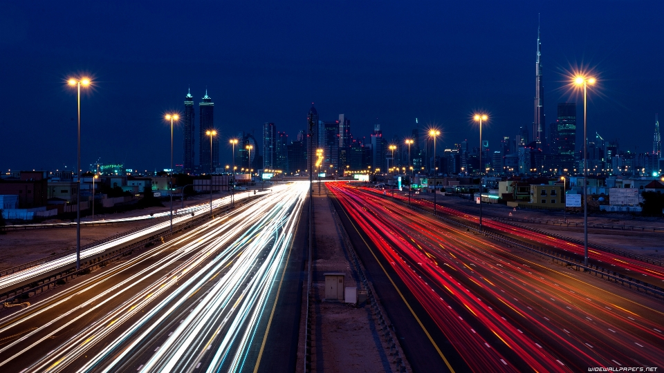 Night highway metropolitan area urban