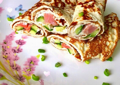 Pancakes fish dish food Photo