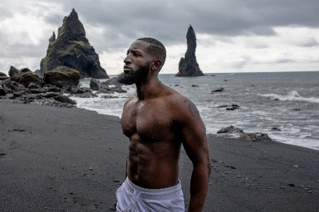 Barechested muscle human beach Photo