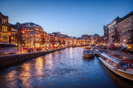 Amsterdam canal evening lights Photo