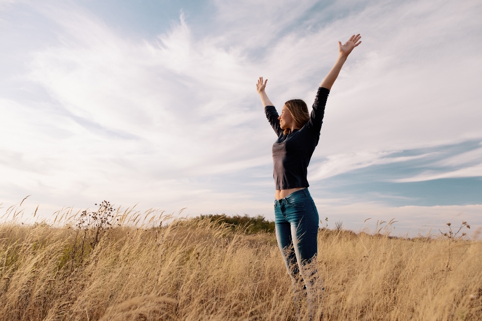 Woman enjoy freedom nature