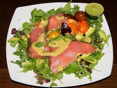 Salad salmon dressing tomatoes Photo