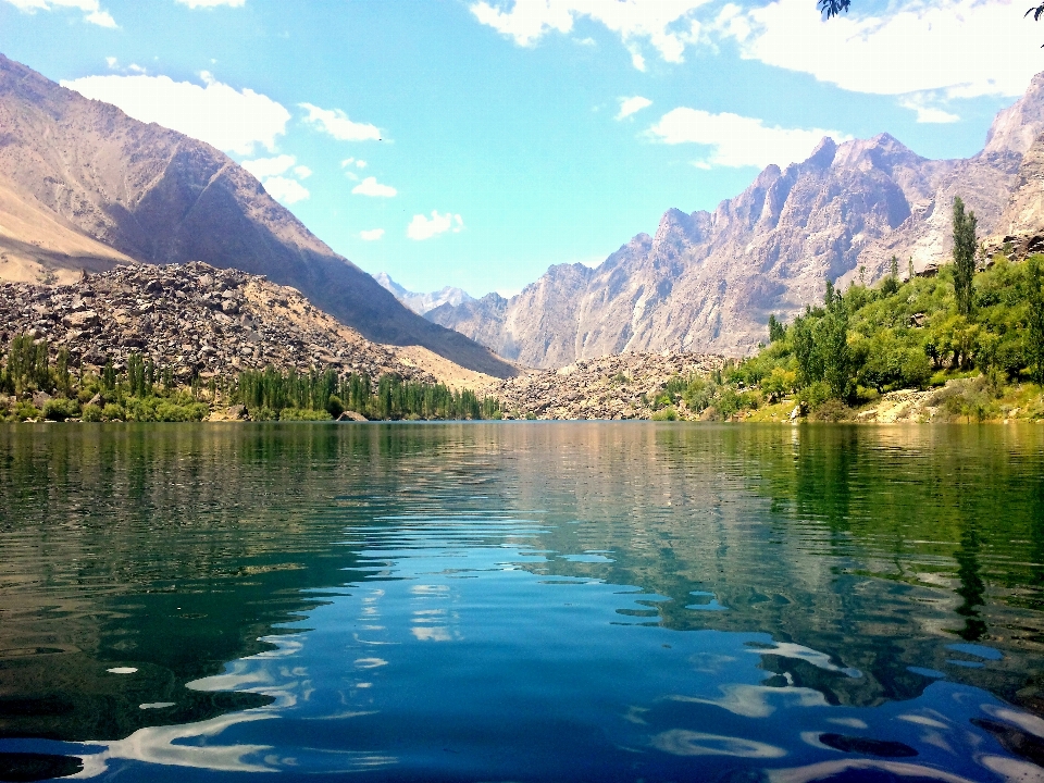 Natural body of water landscape mountainous landforms