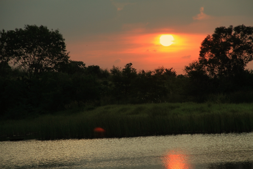 Sunset lake river sun