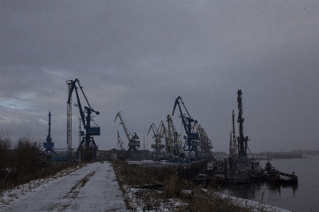 Port cranes winter river Photo