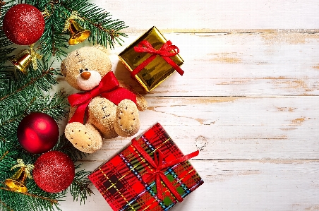 Christmas gift teddy background Photo