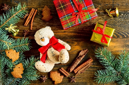 Christmas gift teddy background Photo