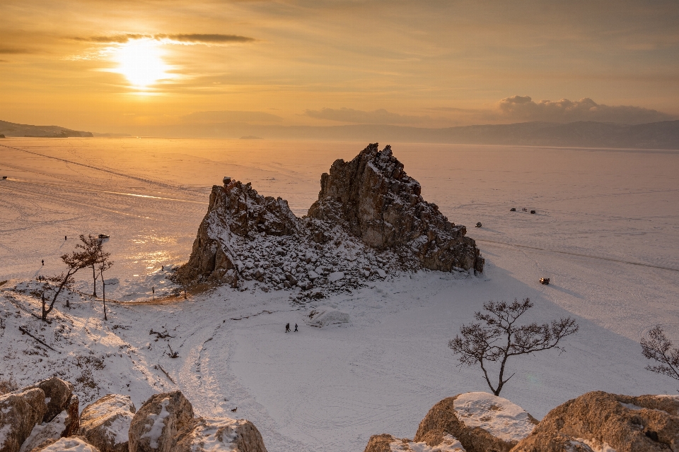 Sunset winter snow sky