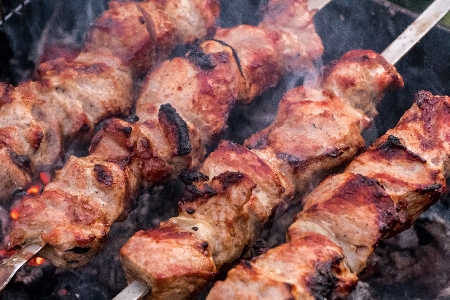 Barbecue meat skewers food Photo