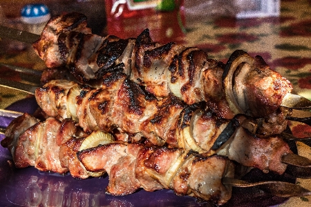 Barbecue meat skewers food Photo