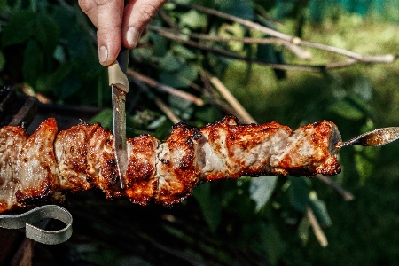 バーベキュー 肉 串焼き 食べ物 写真