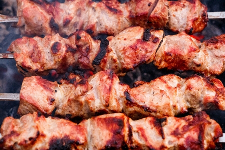 Barbecue meat skewers food Photo