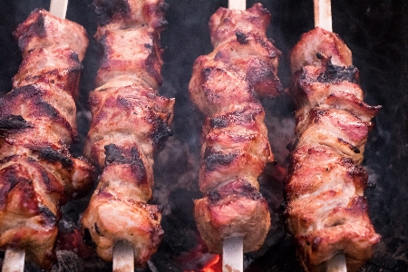 Barbecue meat skewers food Photo