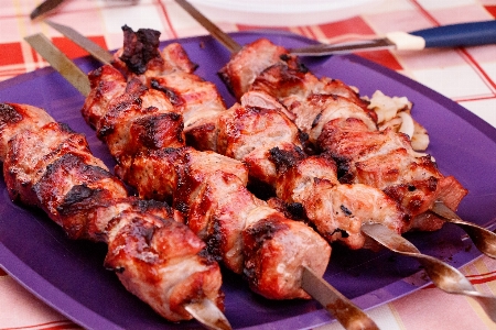 Barbecue meat skewers food Photo